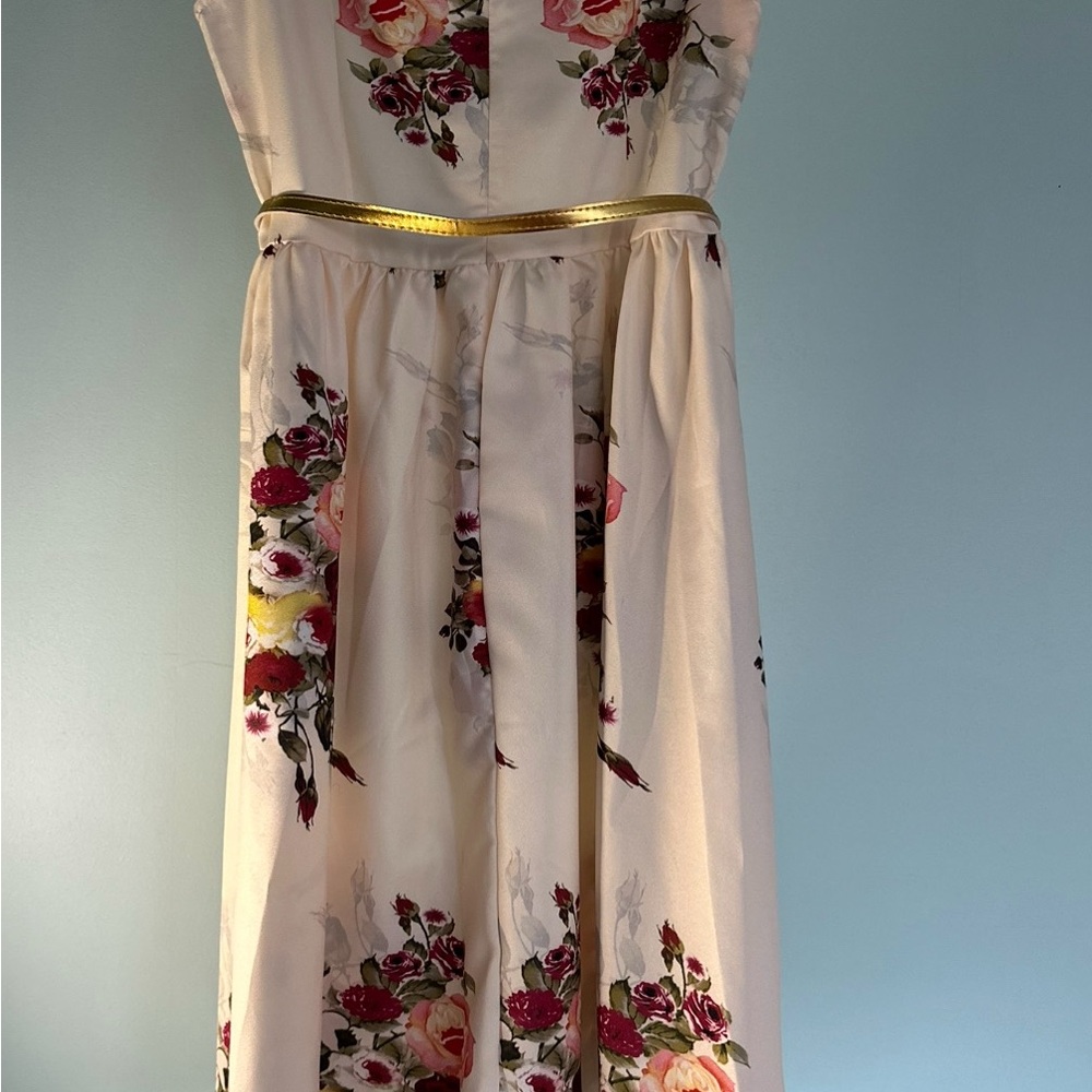 Floral Maxi Dress with Gold Accents